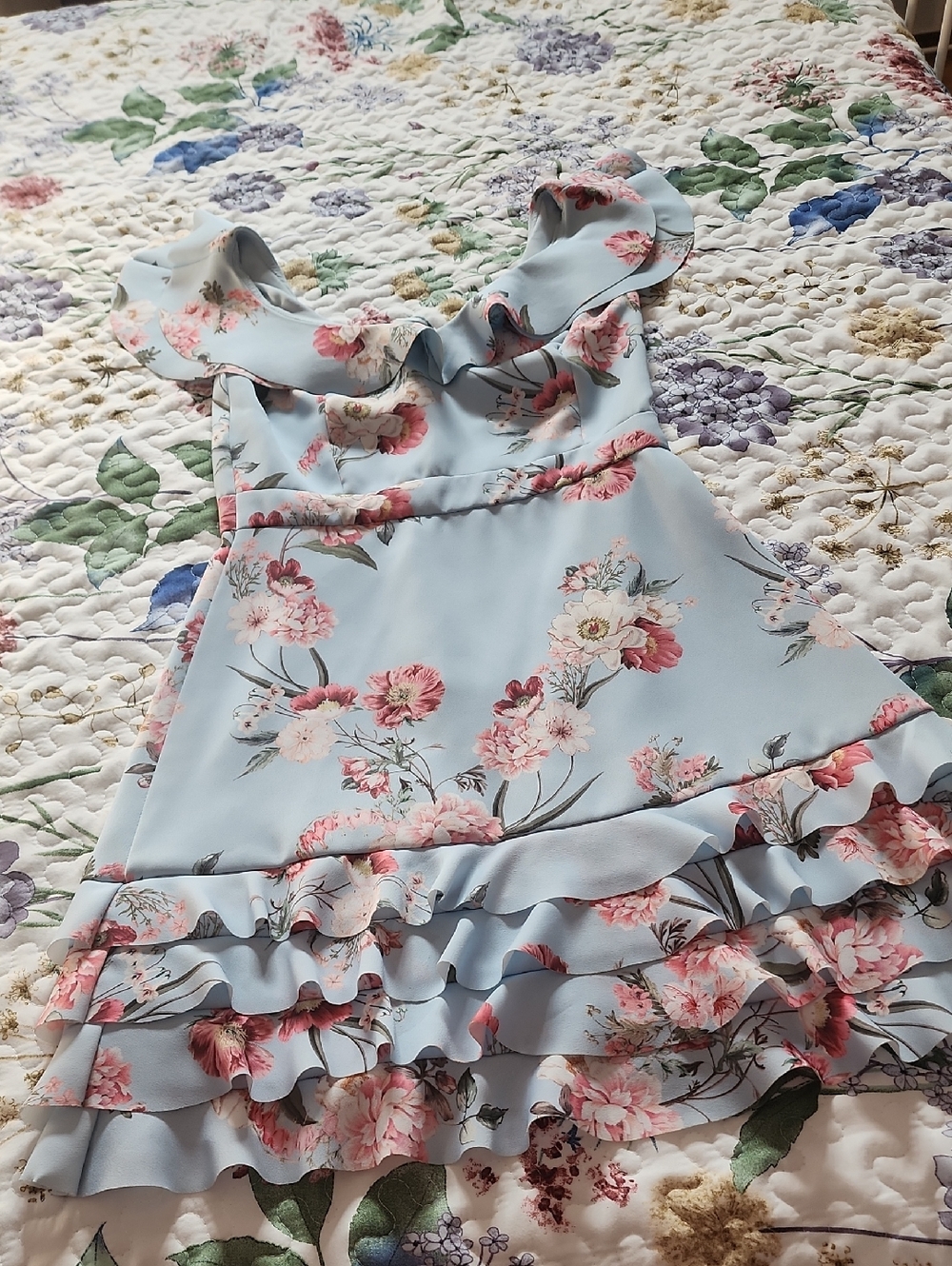 Forever New Light Blue Floral Ruffle Dress for Woman's